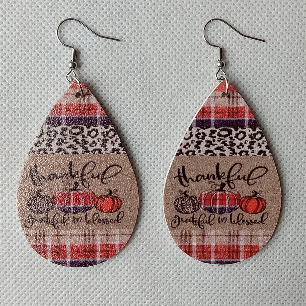 Thanksgiving Teardrop Earrings, Thankful, Grateful & Blessed Earrings